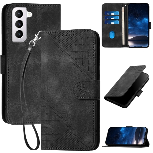 

For Samsung Galaxy S21 5G YX0080 Grid Butterfly Embossed Pattern Flip Leather Phone Case with Lanyard(Black)