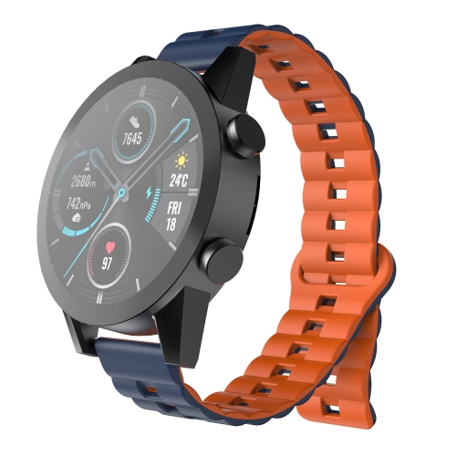 

22mm Reverse Buckle Two Color Magnetic Silicone Watch Band(Midnight Blue+Orange)