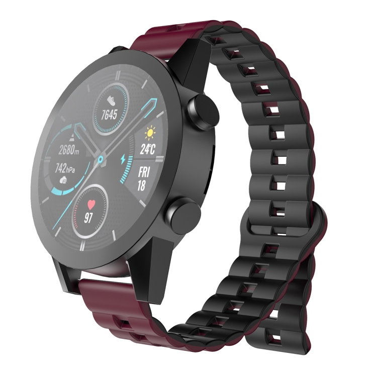 

22mm Reverse Buckle Two Color Magnetic Silicone Watch Band(Wine Red+Black)