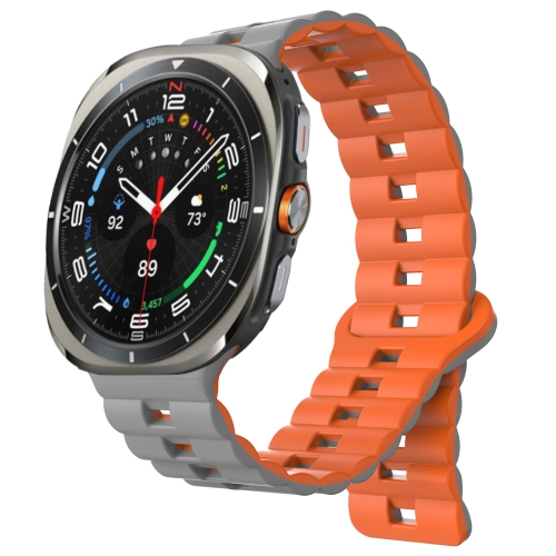 

For Samsung Galaxy Watch Ultra 47mm Reverse Buckle Two Color Magnetic Silicone Watch Band(Grey+Orange)