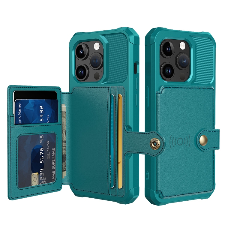 

For iPhone 15 Pro Magnetic Wallet Card Bag Leather Phone Case(Cyan)
