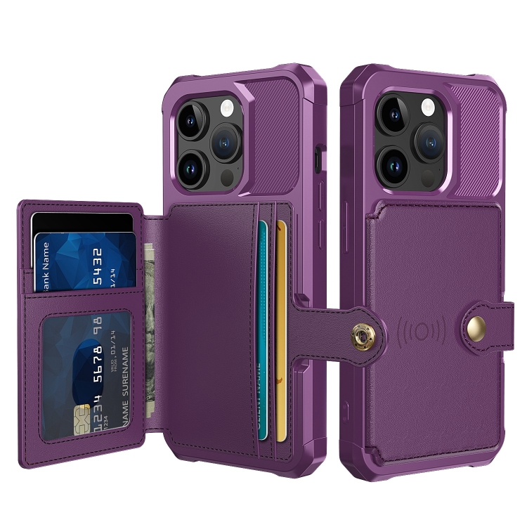 

For iPhone 15 Pro Magnetic Wallet Card Bag Leather Phone Case(Purple)