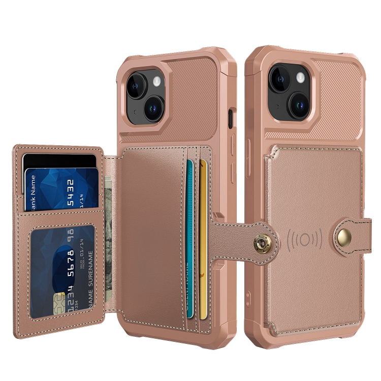 

For iPhone 15 Plus Magnetic Wallet Card Bag Leather Phone Case(Rose Gold)