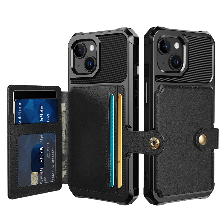 

For iPhone 15 Plus Magnetic Wallet Card Bag Leather Phone Case(Black)