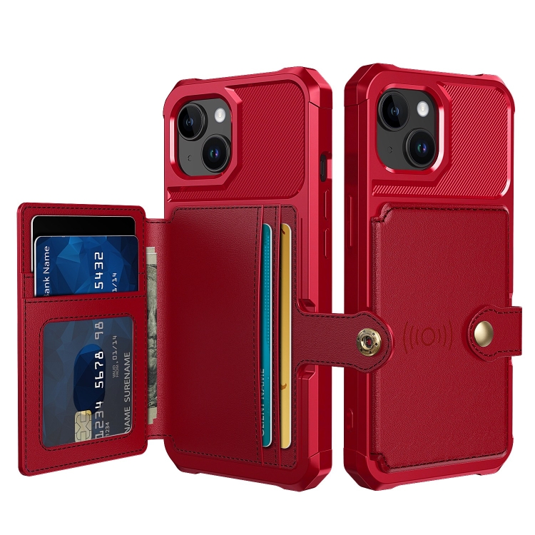 

For iPhone 15 Plus Magnetic Wallet Card Bag Leather Phone Case(Red)