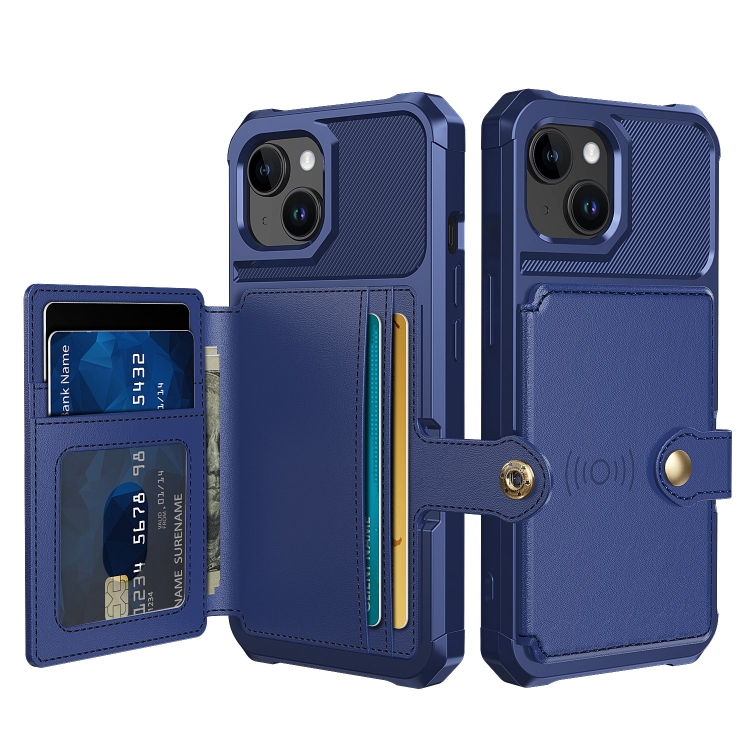 

For iPhone 15 Plus Magnetic Wallet Card Bag Leather Phone Case(Blue)