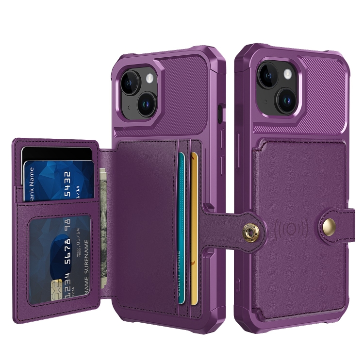 

For iPhone 15 Magnetic Wallet Card Bag Leather Phone Case(Purple)