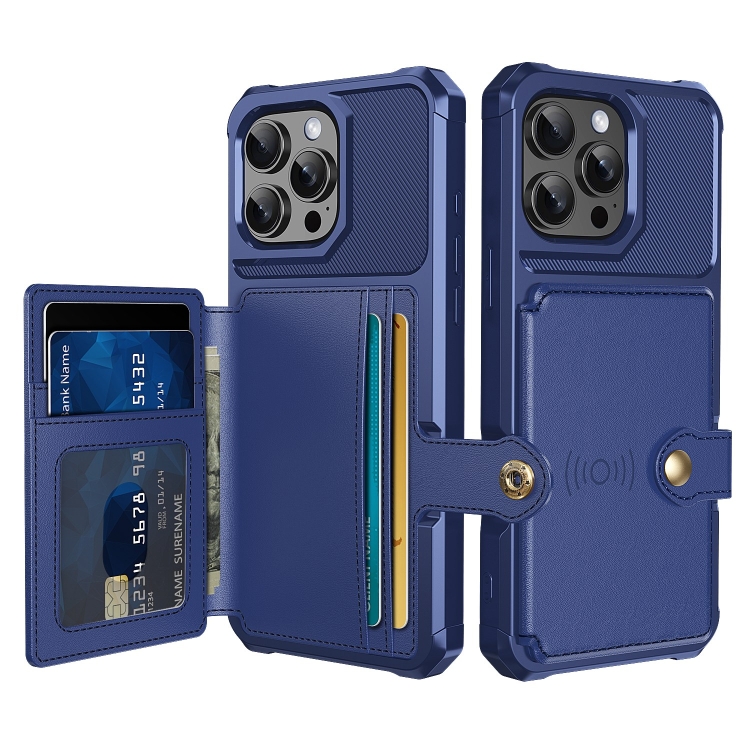 

For iPhone 16 Pro Magnetic Wallet Card Bag Leather Phone Case(Blue)