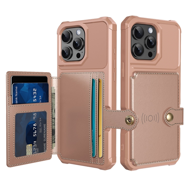 

For iPhone 16 Pro Magnetic Wallet Card Bag Leather Phone Case(Rose Gold)