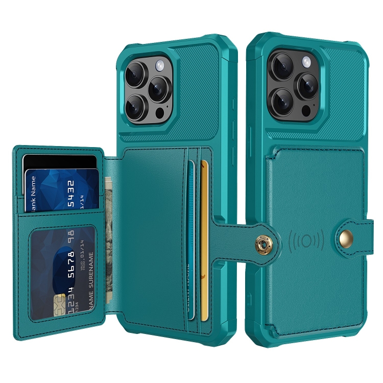 

For iPhone 16 Pro Magnetic Wallet Card Bag Leather Phone Case(Cyan)