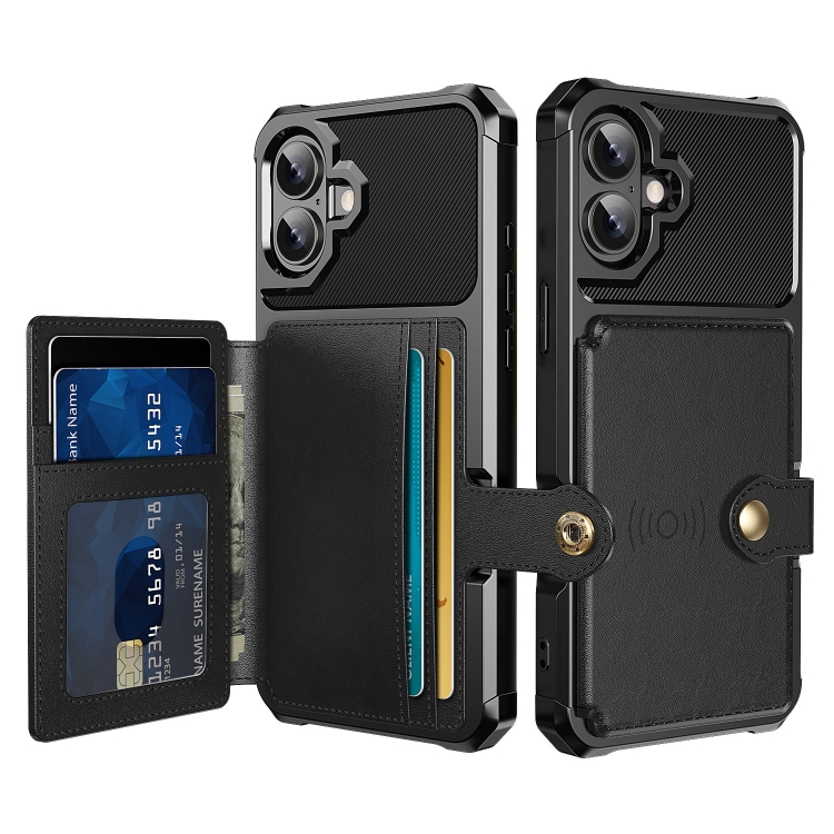 

For iPhone 16 Plus Magnetic Wallet Card Bag Leather Phone Case(Black)