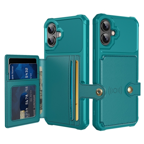 

For iPhone 16 Plus Magnetic Wallet Card Bag Leather Phone Case(Cyan)