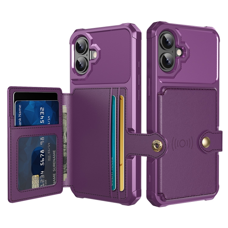 

For iPhone 16 Plus Magnetic Wallet Card Bag Leather Phone Case(Purple)
