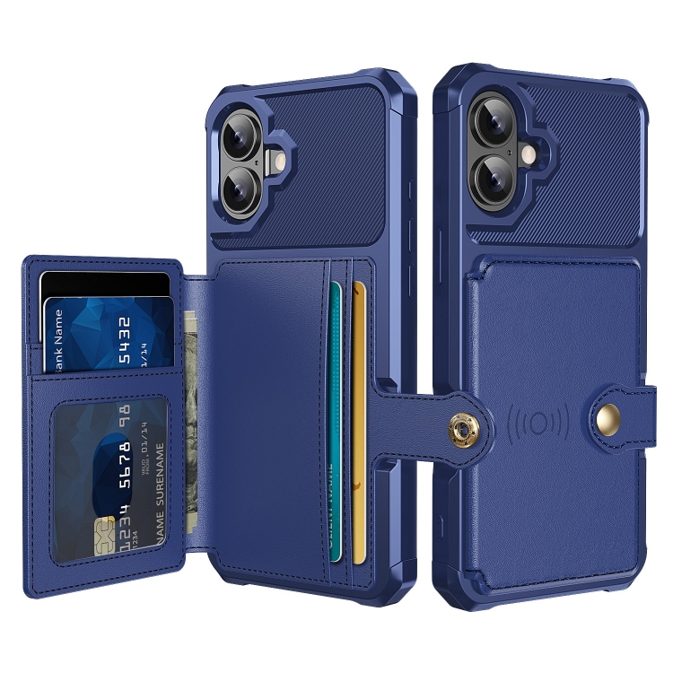 

For iPhone 16 Magnetic Wallet Card Bag Leather Phone Case(Blue)