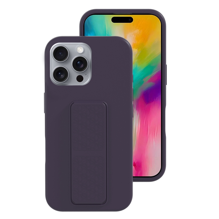 

For iPhone 16 Pro Liquid Silicone Holder Phone Case(Dark Purple)