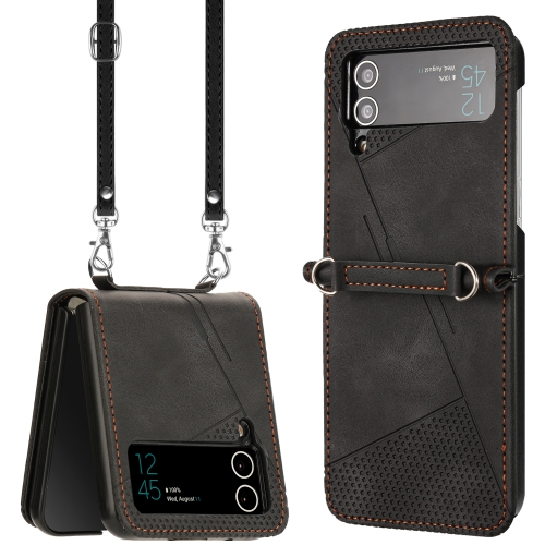 

For Samsung Galaxy Z Flip3 5G Dream Triangle Folding Leather Phone Case with Lanyard(Black)