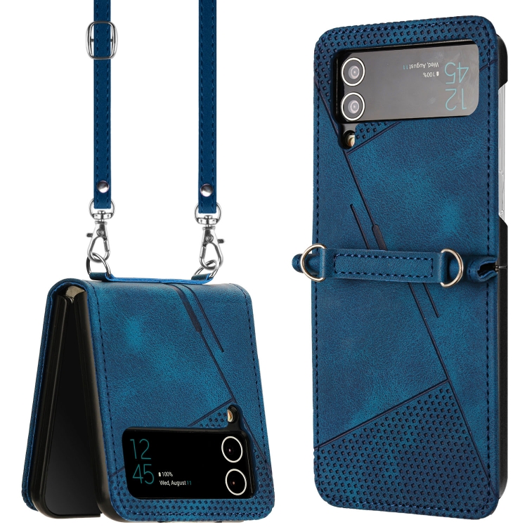

For Samsung Galaxy Z Flip4 Dream Triangle Leather Phone Case with Lanyard(Blue)
