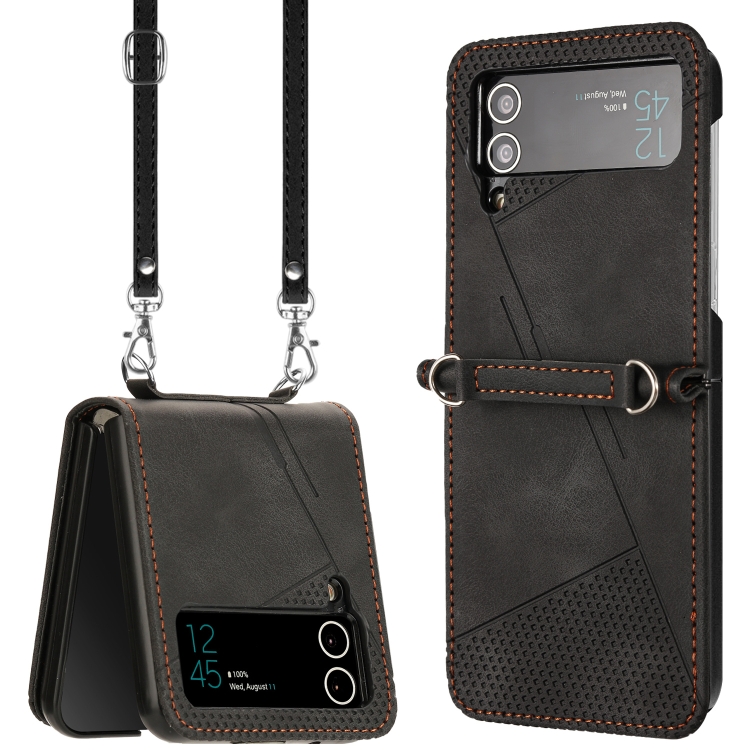 

For Samsung Galaxy Z Flip4 Dream Triangle Leather Phone Case with Lanyard(Black)