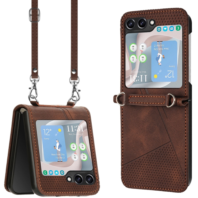 

For Samsung Galaxy Z Flip6 Dream Triangle Leather Phone Case with Lanyard(Brown)
