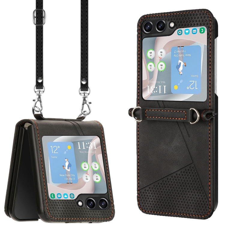 

For Samsung Galaxy Z Flip6 Dream Triangle Leather Phone Case with Lanyard(Black)