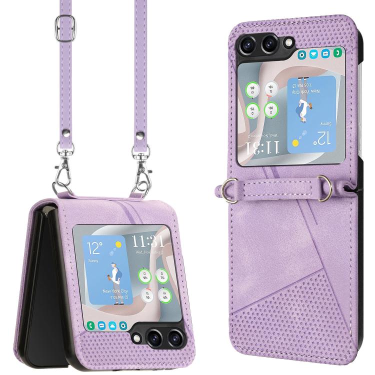 

For Samsung Galaxy Z Flip7 Dream Triangle Leather Phone Case with Lanyard(Purple)