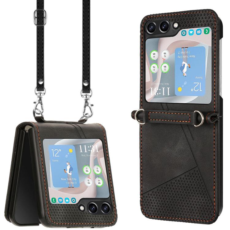 

For Samsung Galaxy Z Flip7 Dream Triangle Leather Phone Case with Lanyard(Black)