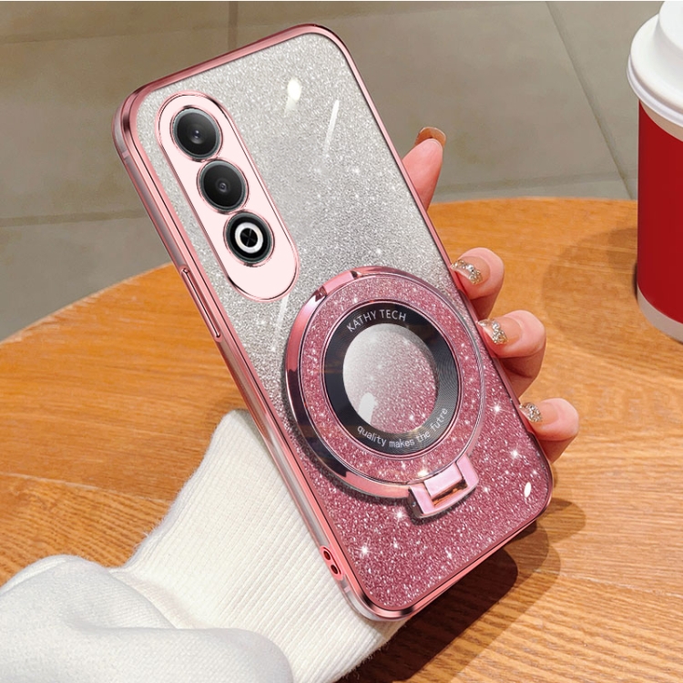 

For OnePlus Nord CE4 5G Plated Gradient Glitter Round Holder TPU Phone Case(Pink)