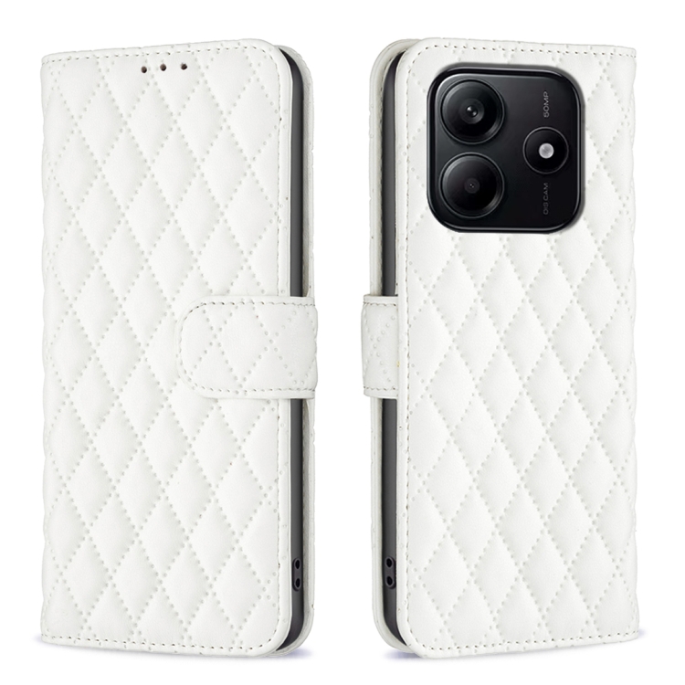 

For Redmi Note 14 5G Diamond Lattice Wallet Flip Leather Phone Case(White)