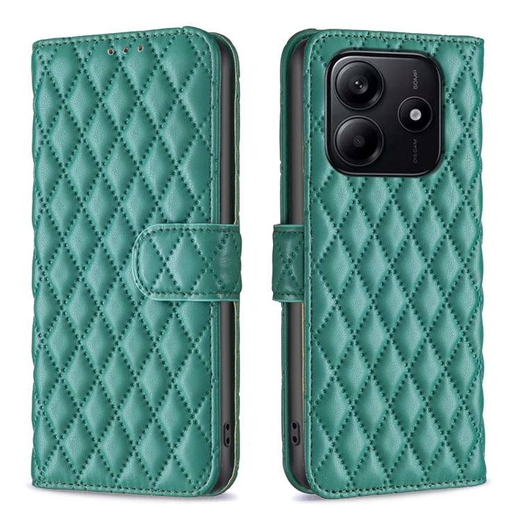 

For Redmi Note 14 5G Diamond Lattice Wallet Flip Leather Phone Case(Green)