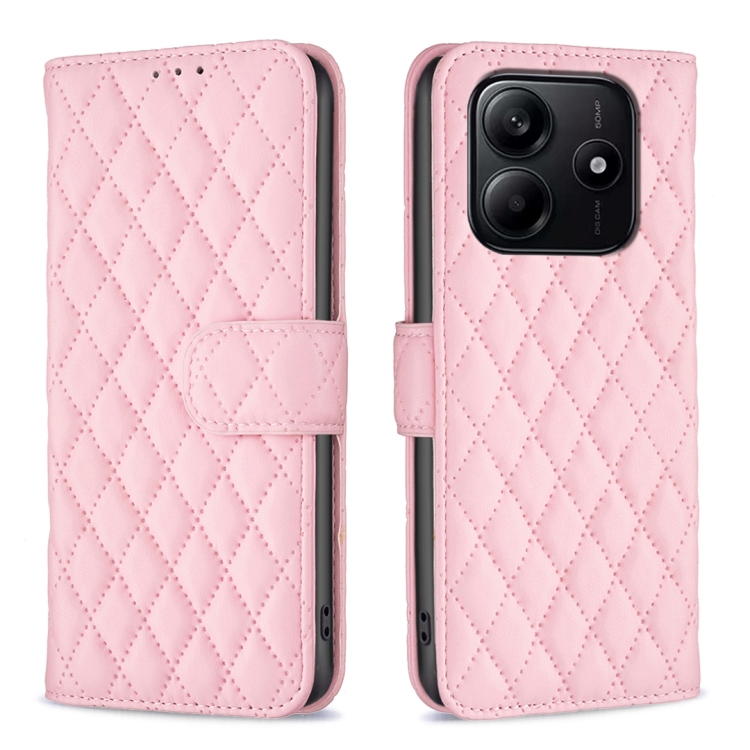 

For Redmi Note 14 5G Diamond Lattice Wallet Flip Leather Phone Case(Pink)