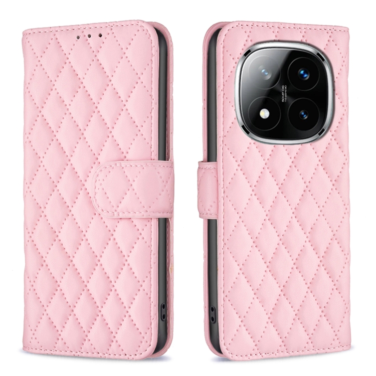 

For Redmi Note 14 Pro 5G / Note 14 Pro+ 5G Diamond Lattice Wallet Flip Leather Phone Case(Pink)