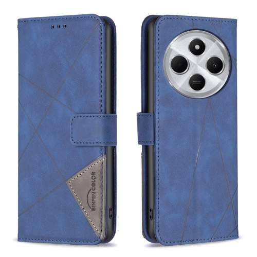 

For Redmi 14C 4G Magnetic Buckle Rhombus Texture Leather Phone Case(Blue)