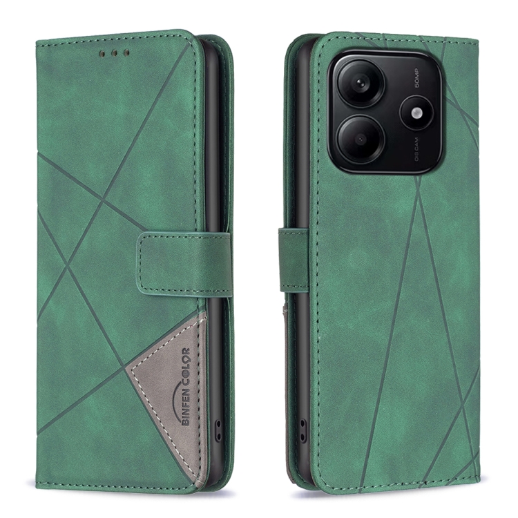 

For Redmi Note 14 5G Magnetic Buckle Rhombus Texture Leather Phone Case(Green)