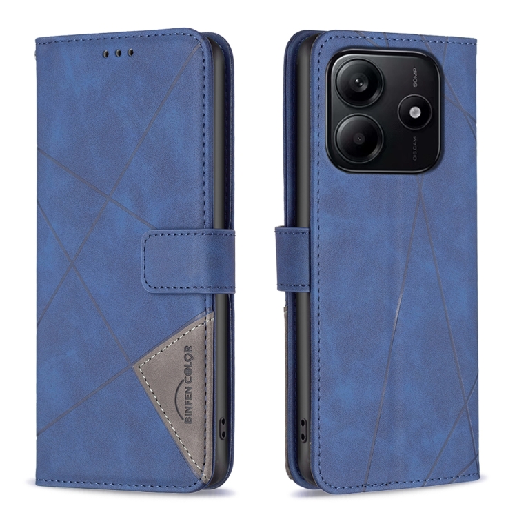 

For Redmi Note 14 5G Magnetic Buckle Rhombus Texture Leather Phone Case(Blue)