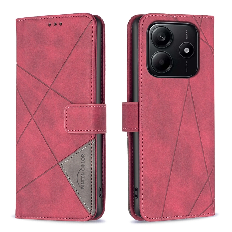 

For Redmi Note 14 5G Magnetic Buckle Rhombus Texture Leather Phone Case(Red)