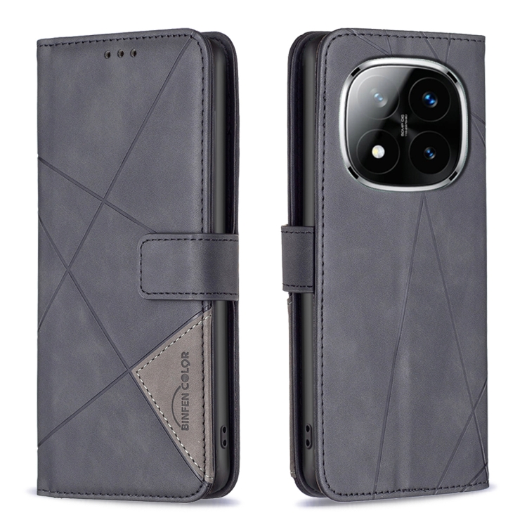 

For Redmi Note 14 Pro 5G / Note 14 Pro+ 5G Magnetic Buckle Rhombus Texture Leather Phone Case(Black)