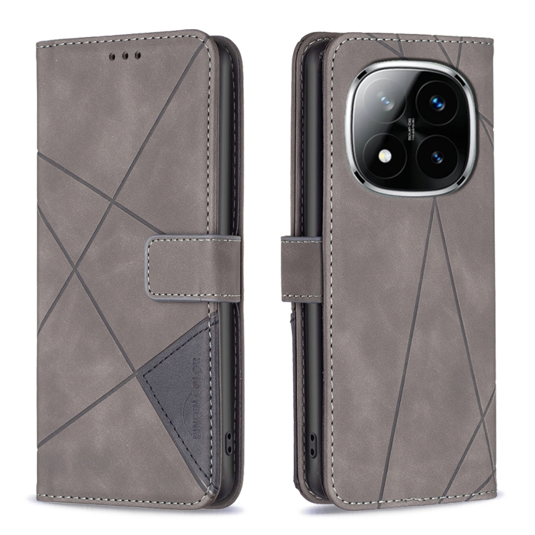 

For Redmi Note 14 Pro 5G / Note 14 Pro+ 5G Magnetic Buckle Rhombus Texture Leather Phone Case(Grey)