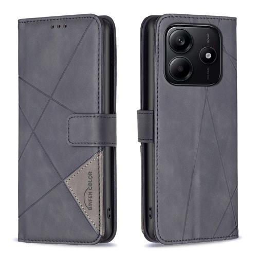 

For Redmi Note 14 4G Magnetic Buckle Rhombus Texture Leather Phone Case(Black)