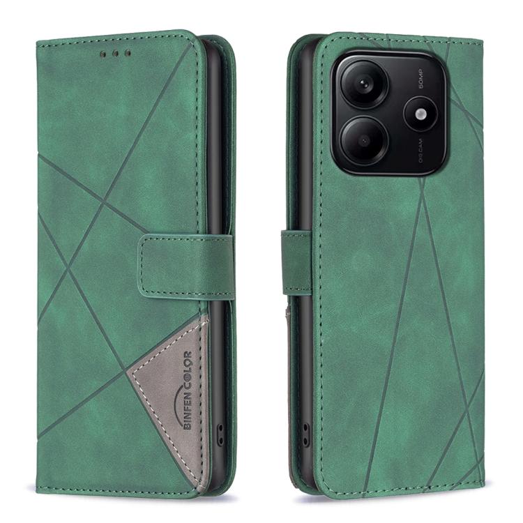 

For Redmi Note 14 4G 163.25mm Magnetic Buckle Rhombus Texture Leather Phone Case(Green)