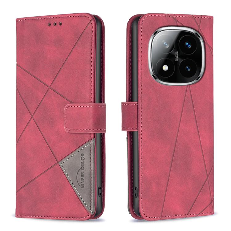 

For Redmi Note 14 Pro 4G Magnetic Buckle Rhombus Texture Leather Phone Case(Red)