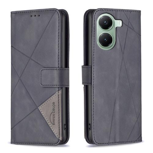 

For Redmi Turbo 4 Magnetic Buckle Rhombus Texture Leather Phone Case(Black)