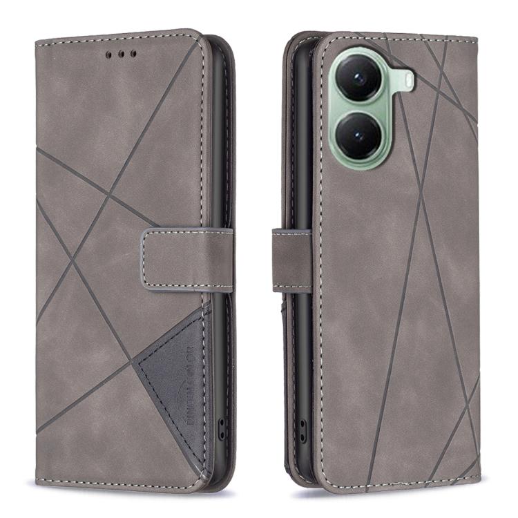 

For Redmi Turbo 4 Magnetic Buckle Rhombus Texture Leather Phone Case(Grey)