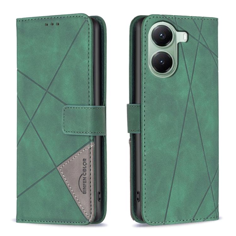 

For Redmi Turbo 4 Magnetic Buckle Rhombus Texture Leather Phone Case(Green)