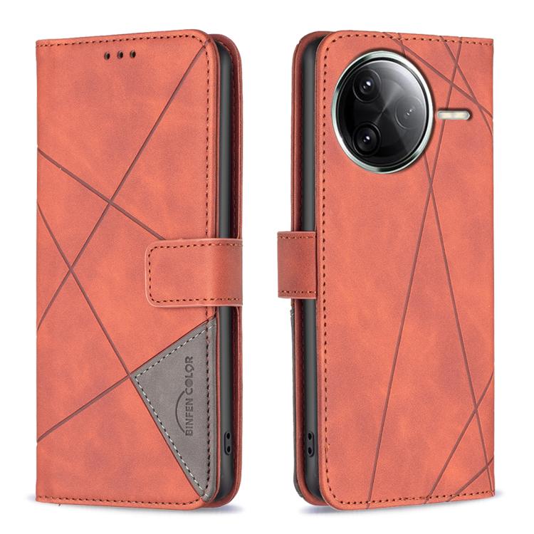 

For Redmi K80 / K80 Pro Magnetic Buckle Rhombus Texture Leather Phone Case(Brown)