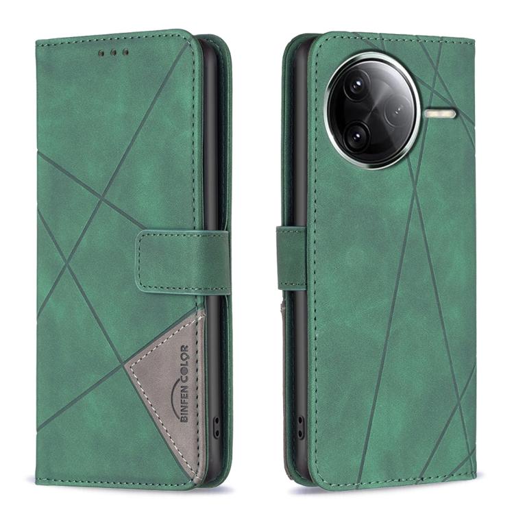 

For Redmi K80 / K80 Pro Magnetic Buckle Rhombus Texture Leather Phone Case(Green)