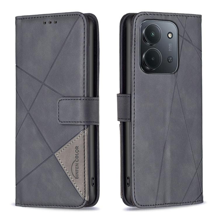 

For Redmi 15C 4G 173.1mm / 15C 5G 173.1mm Magnetic Buckle Rhombus Texture Leather Phone Case(Black)