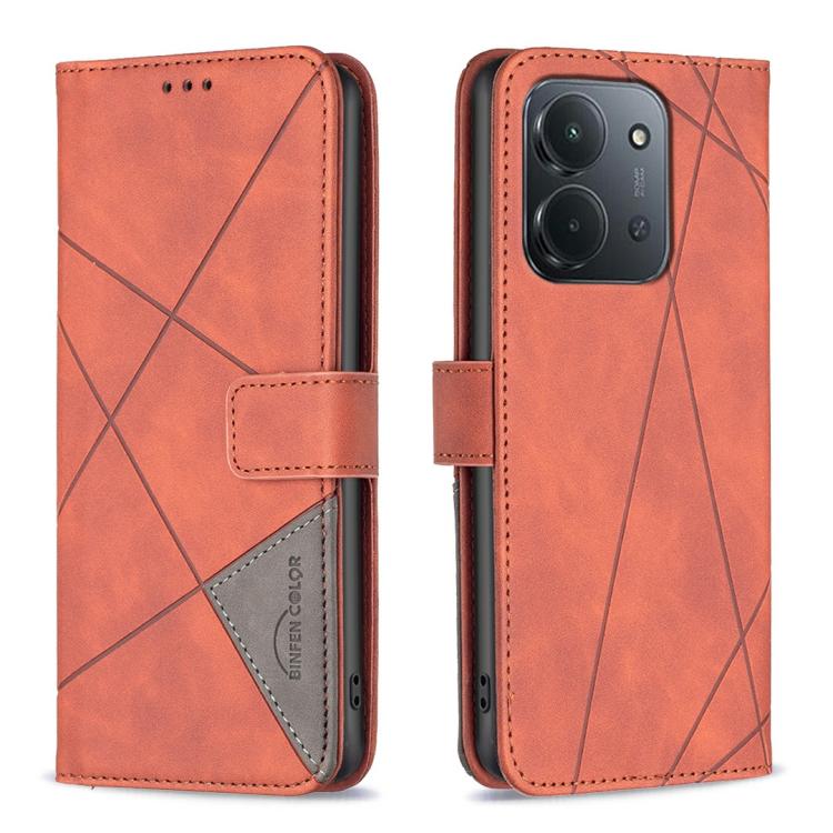 

For Redmi 15C 5G/4G EU 173mm/Poco C85 5G Magnetic Buckle Rhombus Texture Leather Phone Case(Brown)