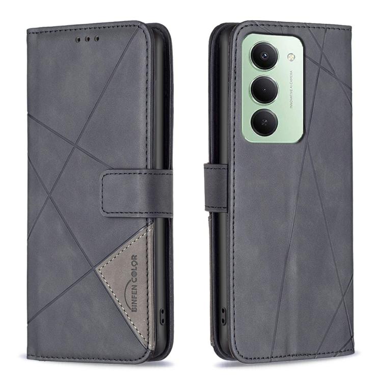 

For Redmi 15 5G Global / 15 4G SEA 169.5mm Magnetic Buckle Rhombus Texture Leather Phone Case(Black)