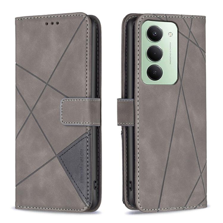 

For Redmi 15 5G Global / 15 4G SEA 169.5mm Magnetic Buckle Rhombus Texture Leather Phone Case(Grey)