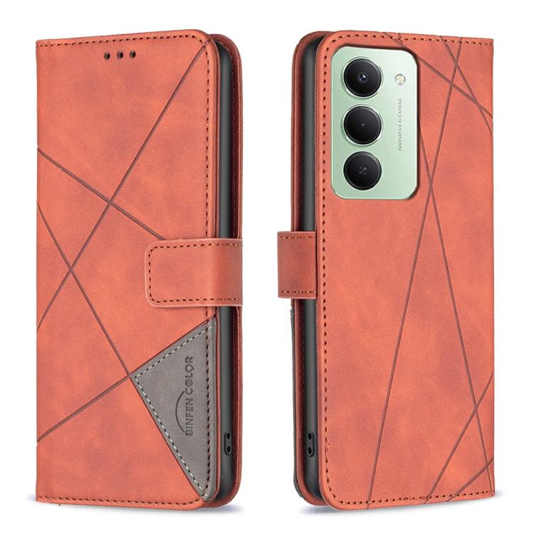 

For Redmi 15 5G Global / 15 4G SEA 169.5mm Magnetic Buckle Rhombus Texture Leather Phone Case(Brown)
